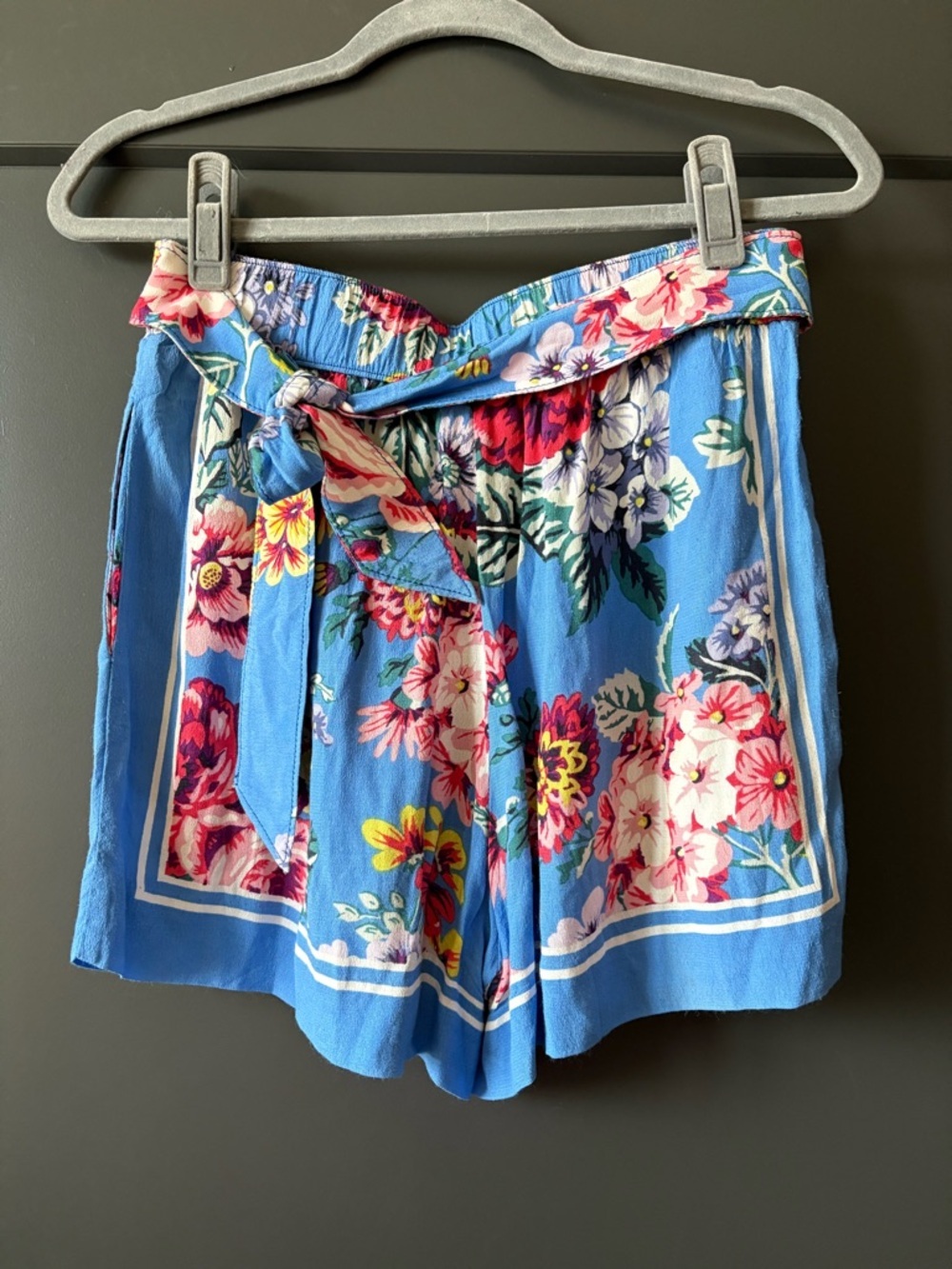 Anthropologie Maeve Blue Floral High-Waist Tie Shorts